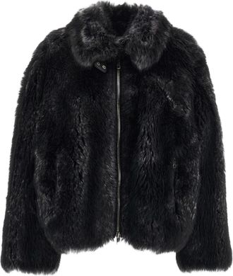 DESA 1972 Black High-Collar Shearling Leather Jacket