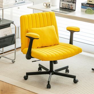 STILVORA Sedia Da Ufficio Fauteuil Da Ufficio Girevole, Altezza Regolabile, Braccioli Ribaltabili, Tessuto Velluto Giallo