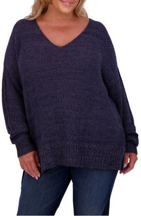 Lucky Brand V-Neck Textured Knit Sweater in American Navy at Nordstrom Rack, Size 1X
