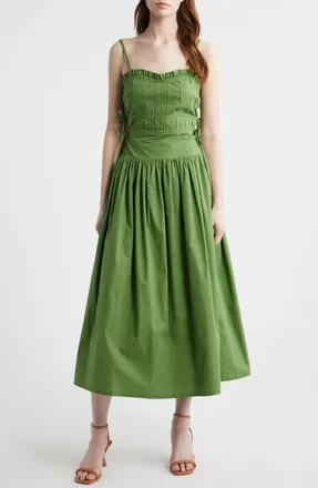 Moon River Pleated A-Line Midi Dress in Moss Green at Nordstrom, Size X-Large