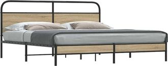 vidaXL Vidaxl - Estructura De Cama Sin Colch&oacute;n Metal Roble Ahumado 183x213 Cm