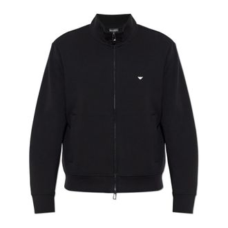Emporio Armani Zip-throughs, male, Black, Size: 2XL Sweatshirt with stand-up collar