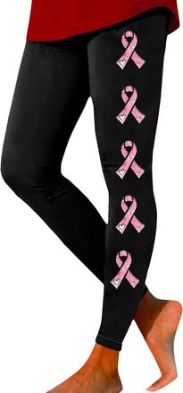 Generic Womens Thermal Leggings Christmas Soft Lined Pants Breast Cancer Awareness Ribbon Print Leggings Workout Leggings for Women (Black, XXL)