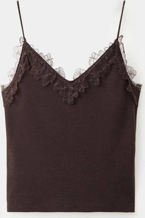 Mango Top in maglia con dettaglio di pizzo marrone - Donna - XS - MANGO