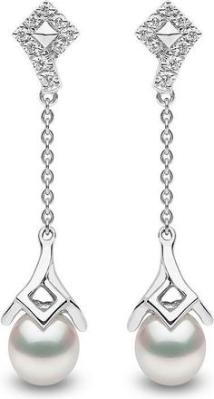 Yoko London 18kt white gold Trend diamond pearl drop earrings - women - Diamond/18kt White Gold/Freshwater Pearl - One Size - Silver