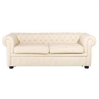 Beliani Sof&aacute; Chesterfield De 3 Plazas De Piel Beige Claro Con Respaldo Capiton&eacute; Sala De Estar Vintage Y Glamour Chesterfield