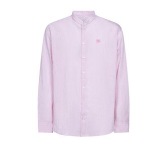Etro Pegaso-Geborduurd Gestreept Shirt - Heren - Casual Overhemden - Roze - L - Katoen - Overhemden