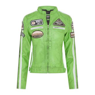 Infinity Leather Dames Biker Racing Badges Groene Leren Jas-Eastleigh