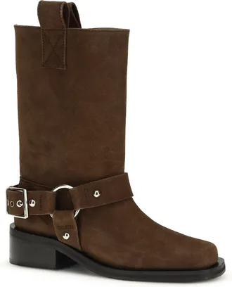 Ganni Womens Suede Biker Boots Chicory Coffee