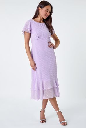 Roman Textured Spot Frill Midi Dress