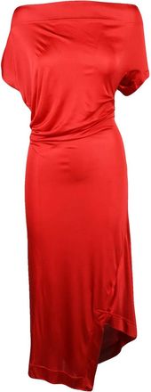 Vivienne Westwood Asymmetric Red Lycra Midi Dress With Off-Shoulder Neckline