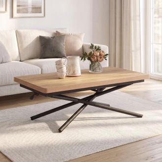 IDMarket Mesa De Centro 2 En 1, Extensible En Mesa De Comedor Rectangular Alix De 100 Cm, De Madera Y Negra