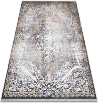 RugsX Rugsx - Alfombra Luce 91 Moderna Ornamento Vintage - Structural Gris / Mostaza Grey 115x170 Cm