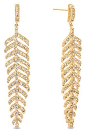 Eye Candy Los Angeles Camila Feather Cubic Zirconia Drop Earrings in Gold at Nordstrom Rack