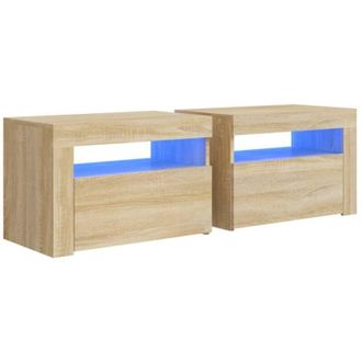vidaXL Vidaxl - Mesitas De Noche Con Luces Leds 2 Uds Roble Sonoma 60x35x40 Cm