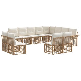 vidaXL Conjunto De Sof&aacute;s De Exterior 12 Pcs Natural Y Crema Poli&eacute;ster Vidaxl