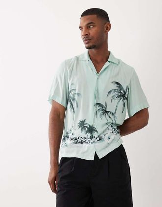 Boss Orange by Hugo Boss Hugo Boss - Camicia a maniche corte turchese con stampa e bottoni-Blu