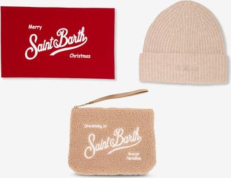 MC2 Saint Barth Exklusives Mütze-Täschchen-Set aus Lammfell mit Stickerei-Logo