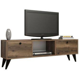 Dmora Dmora - Mobile porta TV Atropos, Credenza da soggiorno, Armadio basso per TV, Base parete attrezzata, 138x30 h43 cm, Noce e Nero