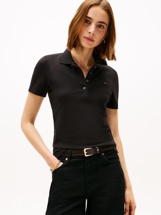 Tommy Hilfiger Poloshirt TOMMY HILFIGER 1985 Slim Fit Pique Premium, Damen, Gr. XXL (44), schwarz, Piqu&eacute;, Obermaterial: 96% Baumwolle, 4% Elasthan, unifarben, slim f