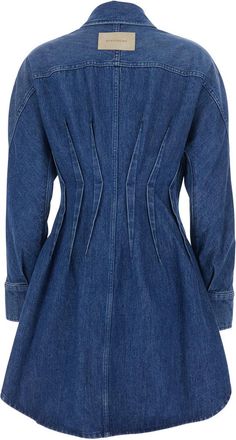 Givenchy Womens Dress With Pointed Collar, Blue Denim Cotton