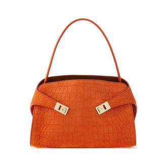 Ferragamo Shoulder Bags, female, Orange, Size: ONE SIZE Alligator-Print Shoulder Bag