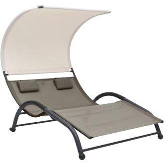 vidaXL Double Sun Lounger with Canopy Textilene Taupe vidaXL