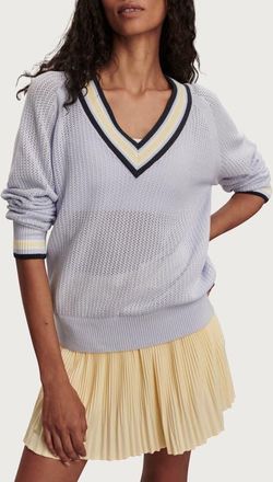 Varley Maurice Open Stitch Cotton V-Neck Sweater in Xenon Blue at Nordstrom, Size X-Large
