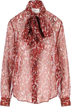 Saint Laurent Bloemen Zijden Blouse Rood Itali&euml; - Dames - Overhemden - Rood - M - Overhemden
