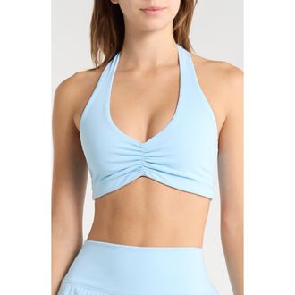YEAR OF OURS Ruched Halter Sports Bra in Sky at Nordstrom, Size X-Large