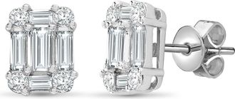 Jewelco London 18ct White Gold 0.75ct Diamond Oblong Cluster Stud Earrings - 18E227