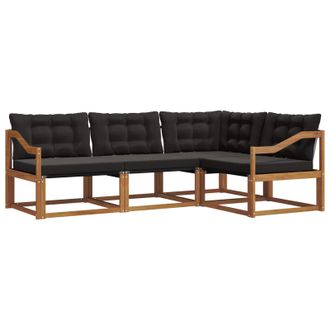 vidaXL Conjunto De Sof&aacute;s De Exterior Con Coj&iacute;n 4 Pcs Natural Y Negro Vidaxl