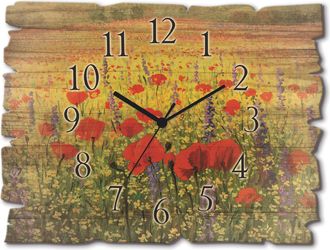 Artland Wanduhr »Holzuhr Mohnblumenfeld« wahlweise mit Quarz- oder Funkuhrwerk, lautlos ohne Tickgeräusche