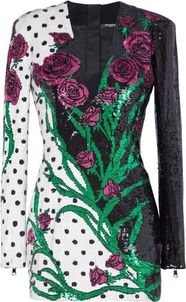 Balmain V-neck sequin minidress - women - Polyamide - 34 - Black