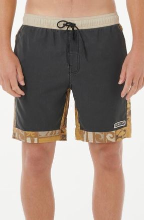 Rip Curl Aots Williams Tie Waist Swim Trunks in Washed Black at Nordstrom, Size Medium