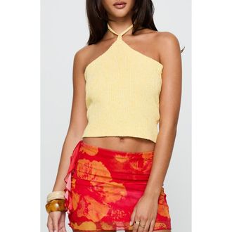 Princess Polly Runaway Baby Knit Halter Top in Lemon at Nordstrom, Size Large/x-Large