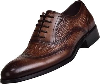 Generic Dress Oxford for Men Lace Up Black Burnished Toe Alligator Embossed PU Leather Block Heel Slip Resistant Anti-Slip Low Top Party(10.5 UK)