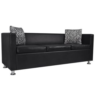 vidaXL Sof&aacute; De 3 Plazas De Cuero Artificial Negro Vidaxl