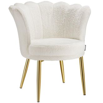 TecTake Sill&oacute;n comedor, forma flor, pelaje sint&eacute;tico, 67x64x76 cm crema/oro