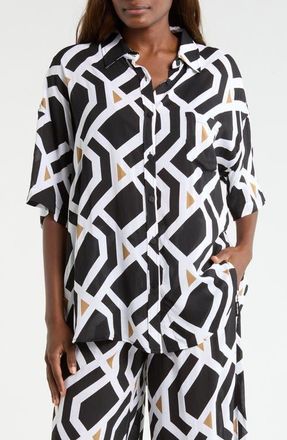 Sea Level Australia Aloha Cover-Up Shirt in Black Print at Nordstrom, Size X-Small