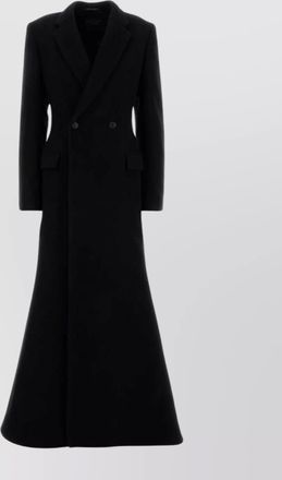 Balenciaga double-breasted long wool blend coat with flared hem