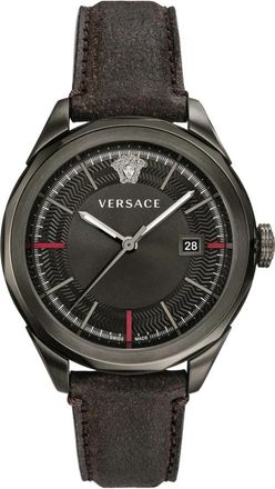 Versace Glaze Horloge - Heren - Horloges - Grijs - ONE Size - Leer - Accessoires