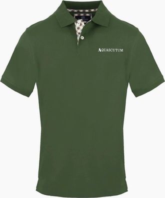 Aquascutum Mens Embroidered Collared Neck Short Sleeve Polo Shirt - Green - Size: 36