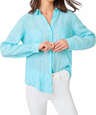 Lilly Pulitzer Sea View Linen Button Down Shirt In Capri Blue Saint Tropez Stripe