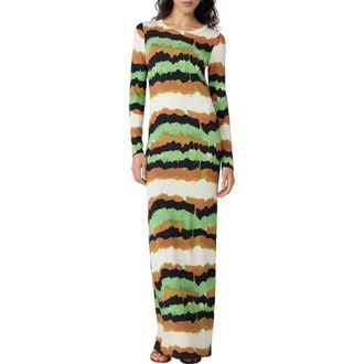 Diane Von F&uuml;rstenberg Robin Abstract Stripe Long Sleeve Column Dress in Caterpillar Ivory at Nordstrom, Size X-Small