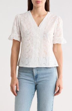 Forgotten Grace Cotton Broderie Anglaise Button-Up Top in White at Nordstrom Rack, Size X-Large
