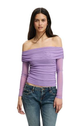 Cotton On Womens Ashley Off Shoulder Mesh Long Sleeve Top in Violet Crush at Nordstrom, Size Xx-Small