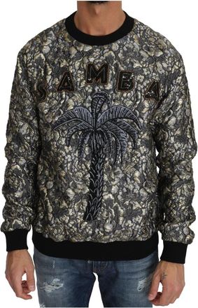 Dolce & Gabbana Samba Jacquard Palmtree Pullover Sweater - Heren - Ronde hals truien - Veelkleurig - S - Polyester - Truien & Vesten