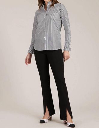 Tyler Böe Kelsey Ruffle Collar Striped Shirt In Black/white