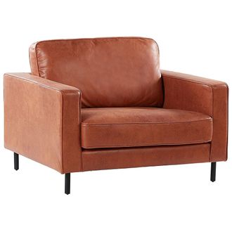 Beliani Beliani - Sill&oacute;n Tapizado En Piel Marr&oacute;n Dorado Con Patas Negras Brazo De Riel Estilo Minimalista Savalen